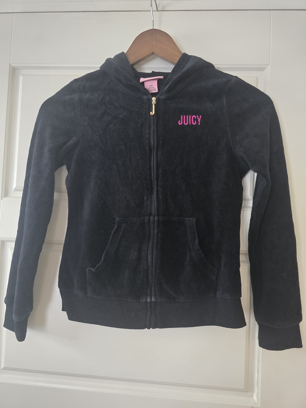 Juicy Couture Black Velour Zip Hoodie with Pink Logo Accent